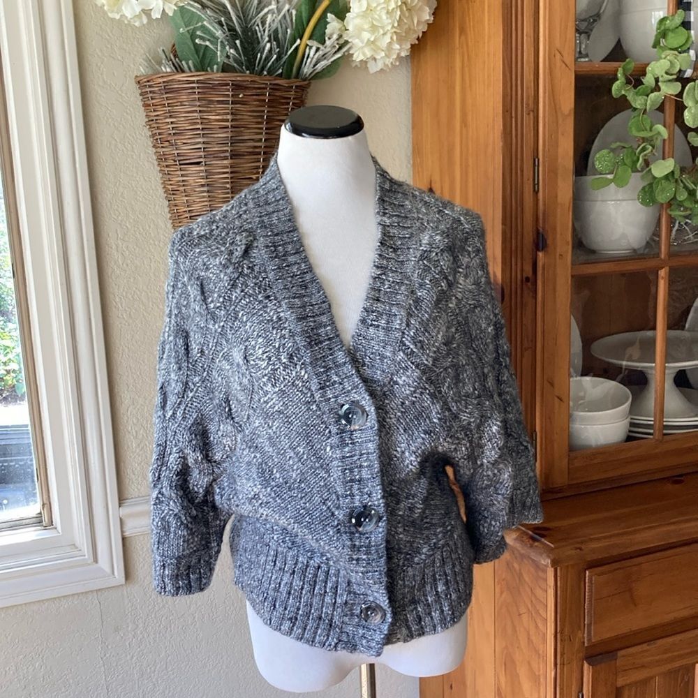 Nine West Chunky Boho  Wool Alpaca Blend Cable Knit Sweater Gray Sz M